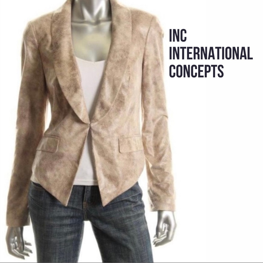 INC NEW Tapestry Beige Snake Print Waister Blazer Jacket, M